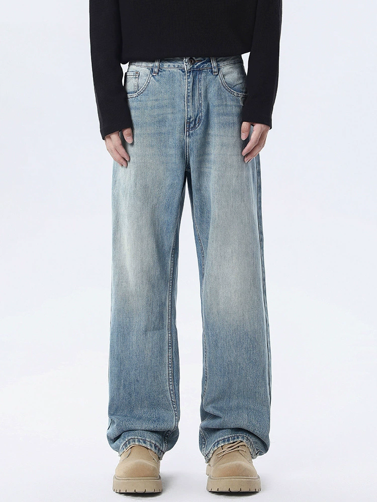 厂家直销男士宽松做旧牛仔裤，春秋新款直筒设计，青春潮流日常长裤
