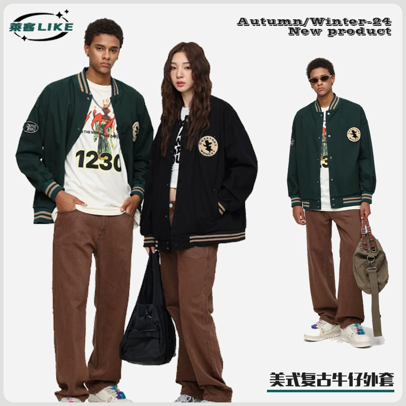 厂家直销男士宽松牛仔外套，拼色设计，春秋休闲夹克，耐磨面料，免烫处理