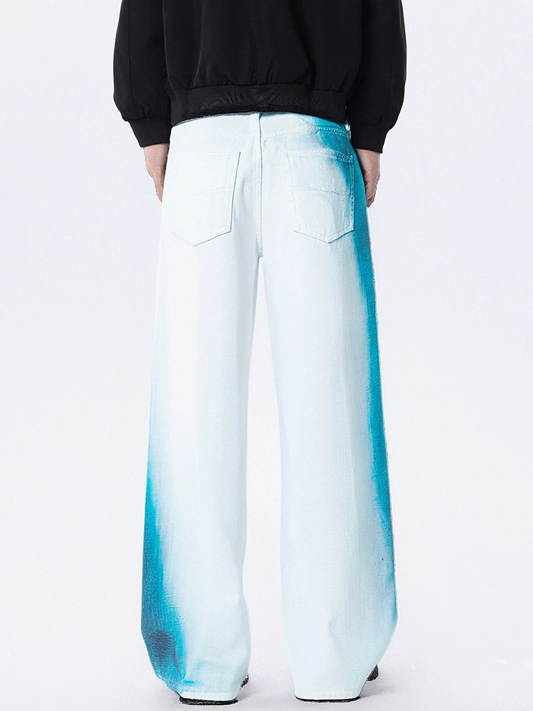 厂家直销青少年复古风喷绘牛仔裤，宽松直筒设计，春秋休闲百搭，水洗工艺舒适透气