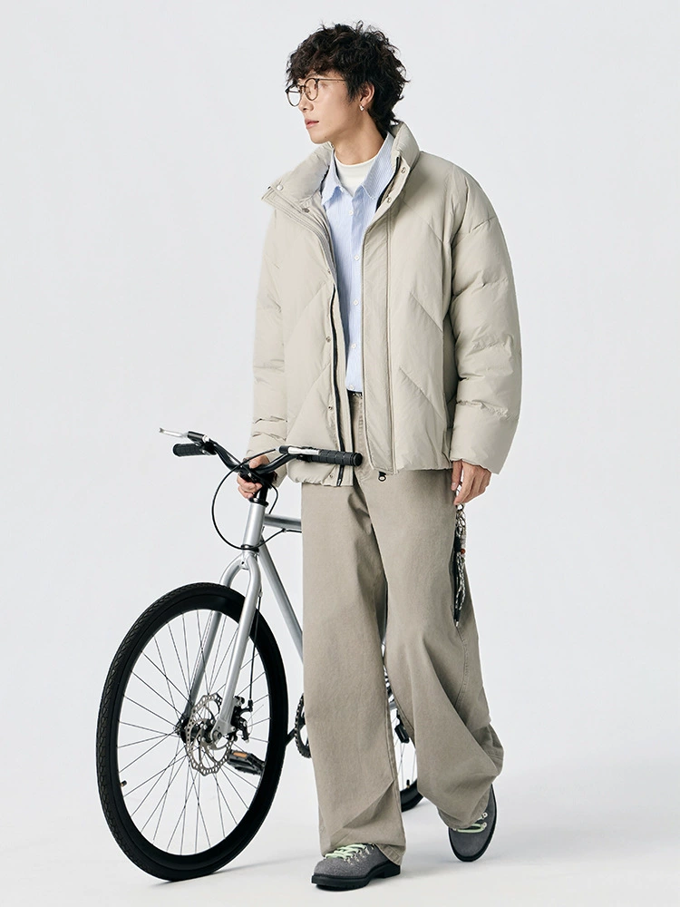 厂家直销青年加厚保暖简约风牛仔外套，适合冬季休闲，白鸭绒防风设计