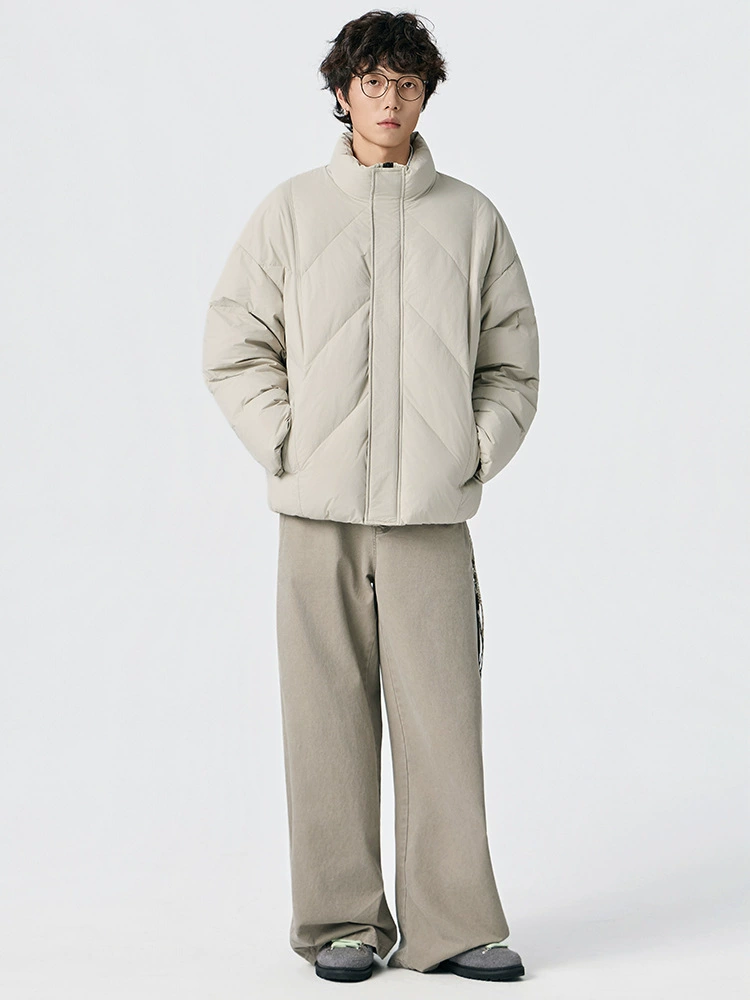 厂家直销青年加厚保暖简约风牛仔外套，适合冬季休闲，白鸭绒防风设计