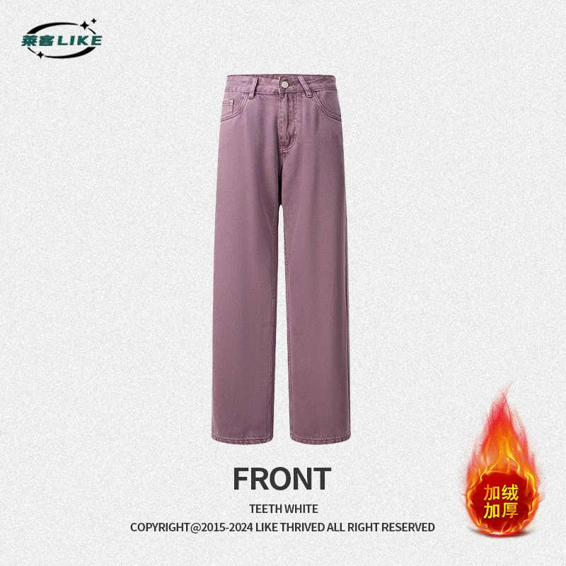 厂家直销男士加绒牛仔裤，修身直筒设计，四季适用，水洗工艺，青春流行款式