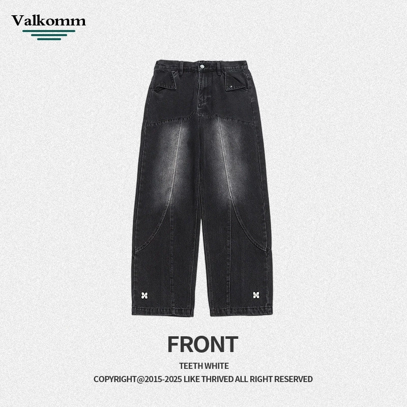 厂家直销男士复古蓝刺绣牛仔裤，修身直筒设计，春秋季休闲风格，耐磨水洗面料