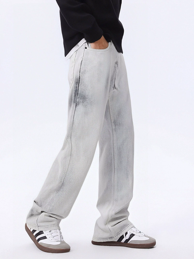 厂家直销男士宽松水洗牛仔裤，高街风格直筒长裤，秋季休闲，复古潮流设计