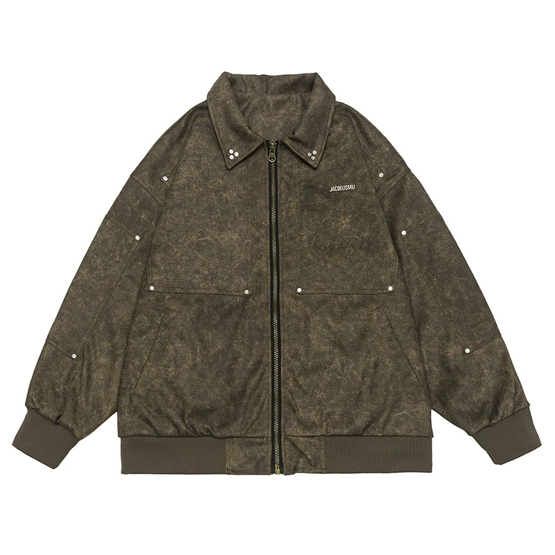 厂家直销青年男士复古铆钉长袖牛仔外套，宽松版型，春秋休闲多口袋设计