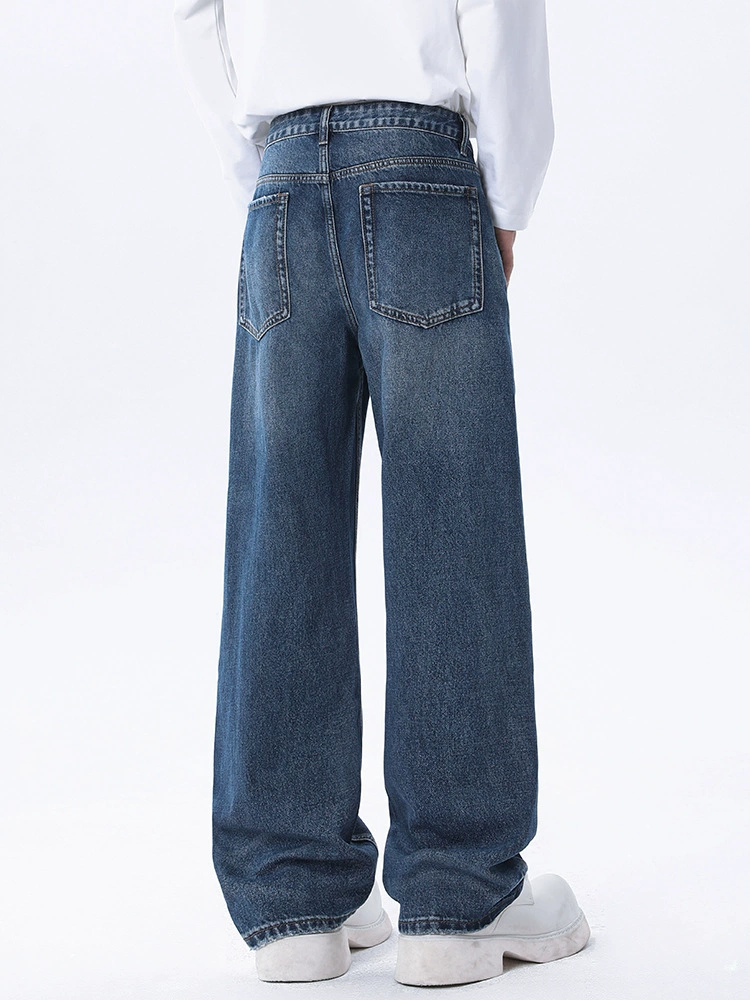 定制男士宽松阔腿牛仔裤，复古直筒设计，春秋休闲款式，多口袋实用功能
