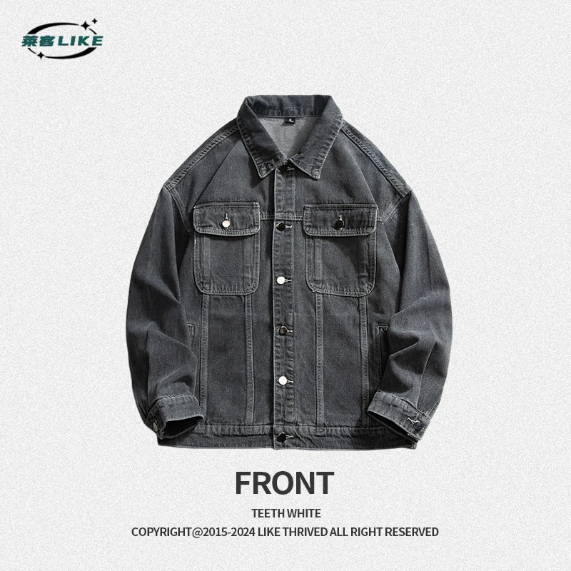 厂家直销年轻男士洗水牛仔外套，宽松版型单排扣设计，春秋季休闲日常，耐磨面料免烫处理