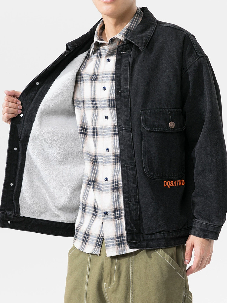 厂家直销青年加厚加绒保暖牛仔外套，时尚宽松型，冬季休闲，高级感设计