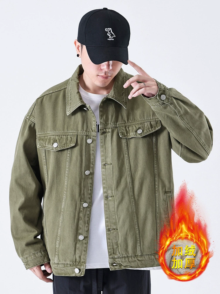 厂家直销男士修身保暖冬季牛仔外套，日系潮流宽松夹克，耐磨休闲风格，适合青年穿搭