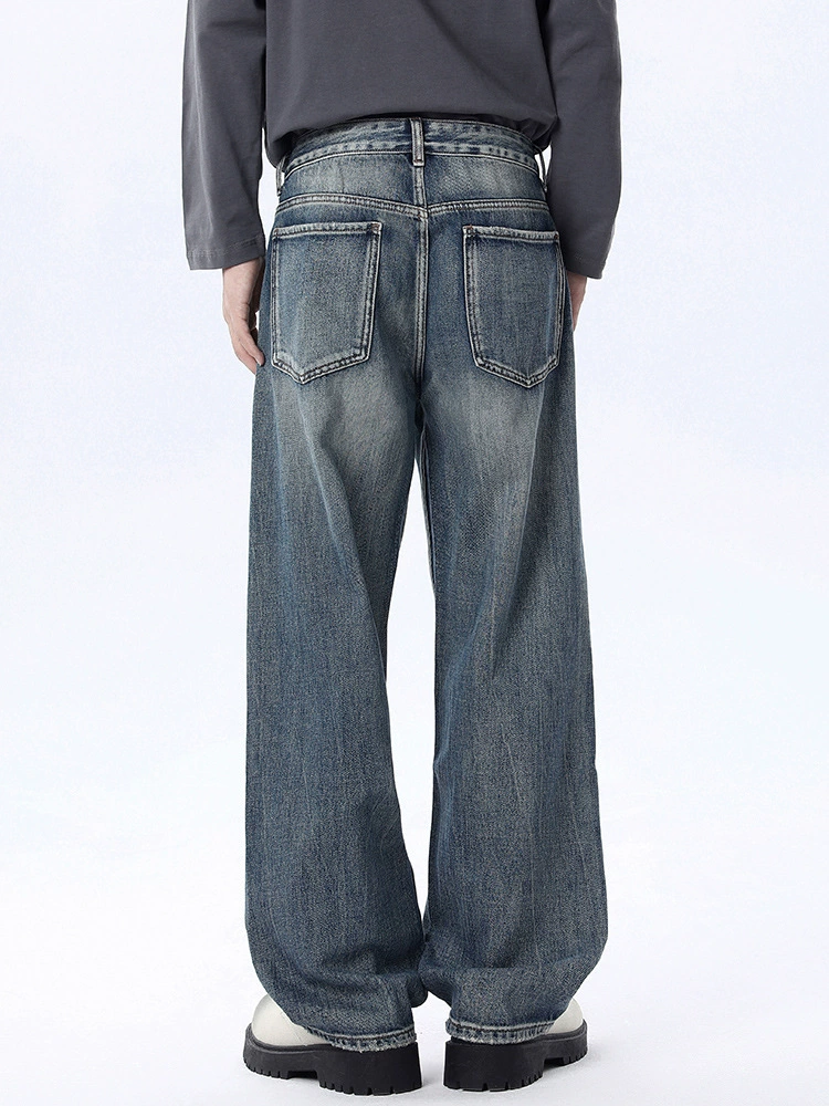 厂家直销男士宽松水洗牛仔裤，复古直筒款，春秋休闲，适合青少年日常穿着