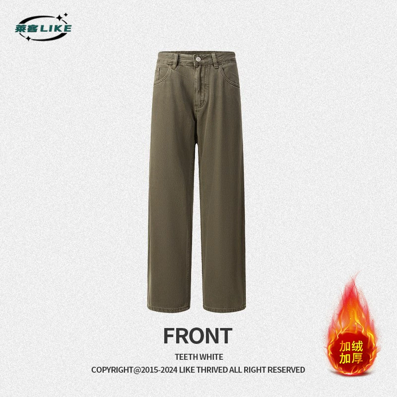 厂家直销男士加绒牛仔裤，修身直筒设计，四季适用，水洗工艺，青春流行款式