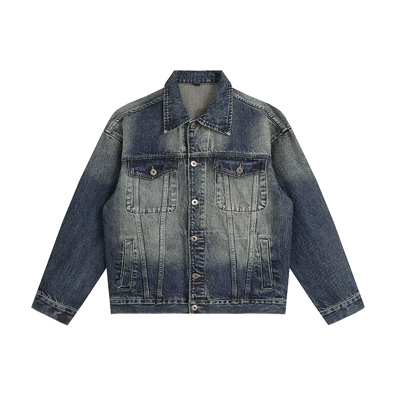 厂家直销男士宽松渐变牛仔外套，复古休闲风格，多口袋设计，春秋季必备，舒适棉质面料