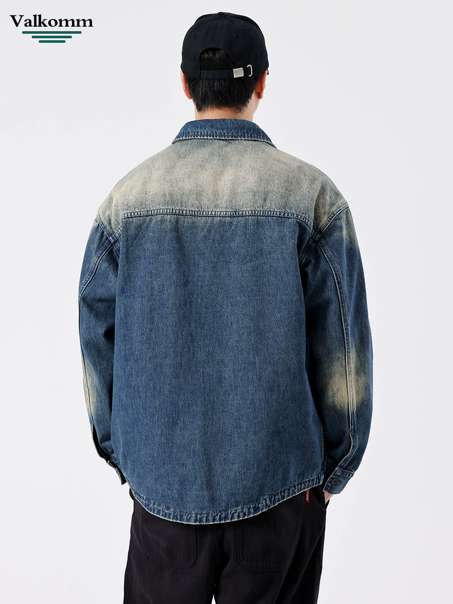 厂家直销男士宽松牛仔外套，水洗耐磨、高街休闲春秋夹克，个性口袋设计