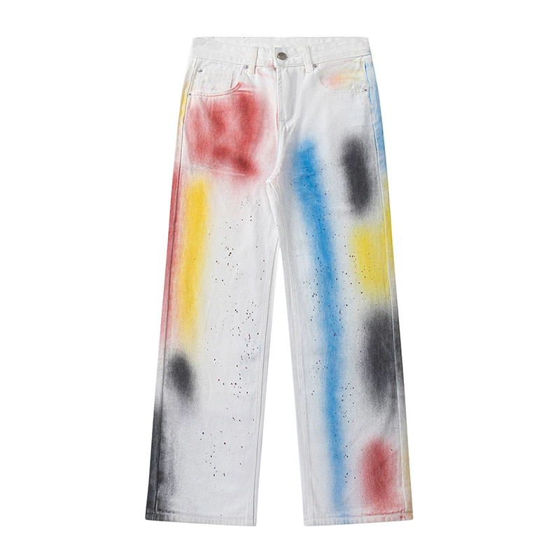 厂家直销男士宽松涂鸦牛仔裤，直筒设计，春秋休闲风格，水洗工艺，青少年潮流搭配。