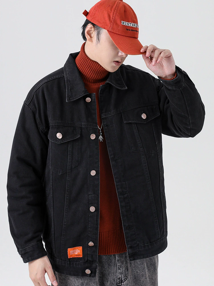 厂家直销加厚男士复古牛仔外套，宽松版型，秋季保暖，耐磨绒面，日常休闲风格