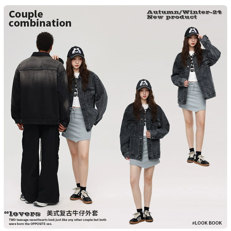 厂家直销男士宽松潮流牛仔外套，春秋休闲风格，免烫处理，多口袋设计