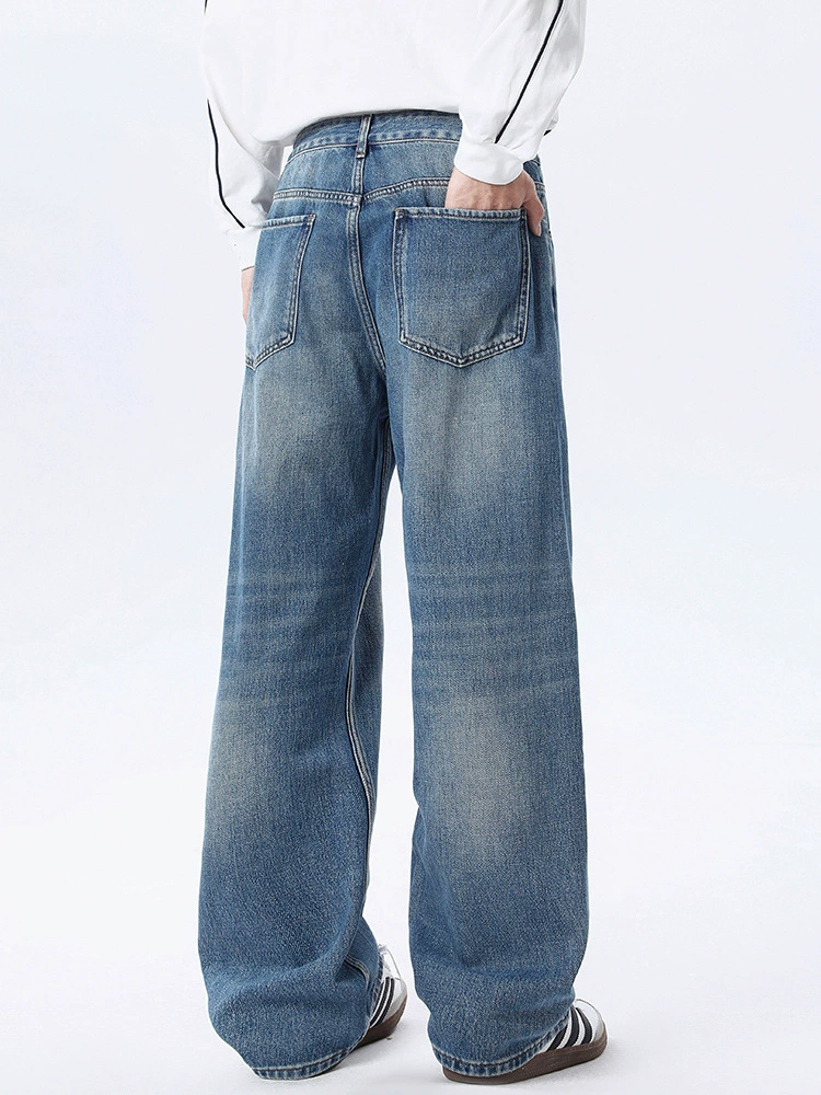 厂家直销男士复古水洗宽松牛仔裤，简约直筒设计，秋季休闲长裤，百搭潮流风格