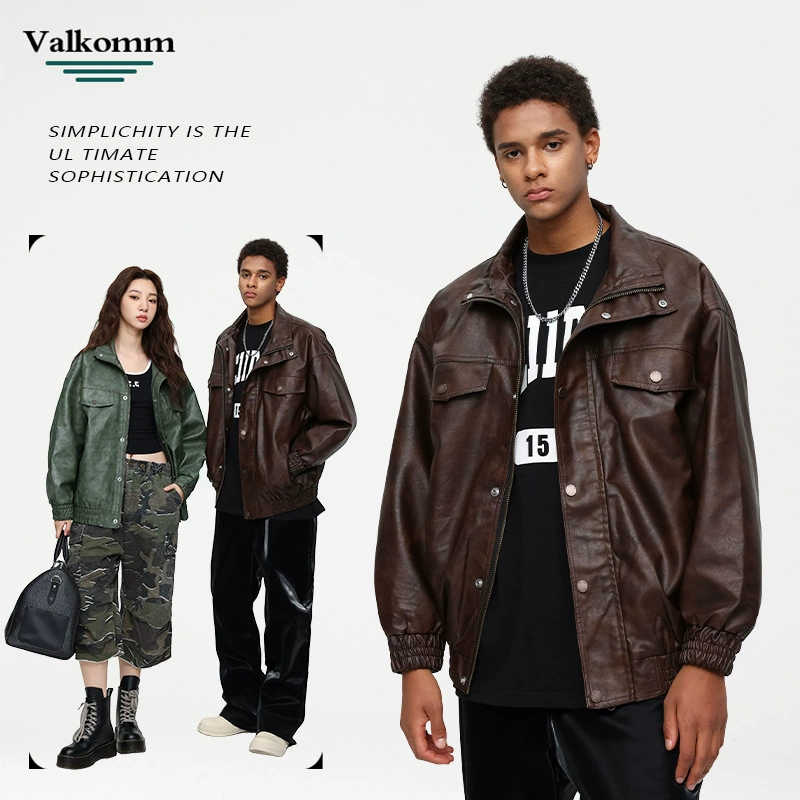 厂家直销青年男士宽松复古机车外套，春秋休闲款，多口袋防风防水设计牛仔外套