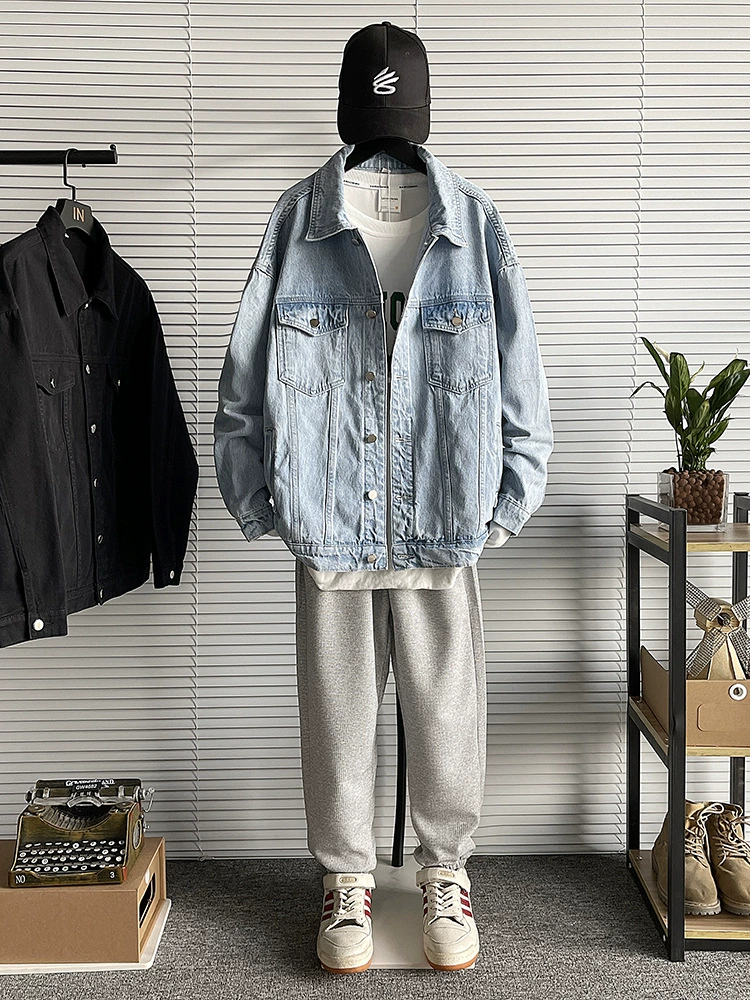 厂家直销青年男士宽松加厚牛仔外套，休闲高街风，耐磨保暖设计