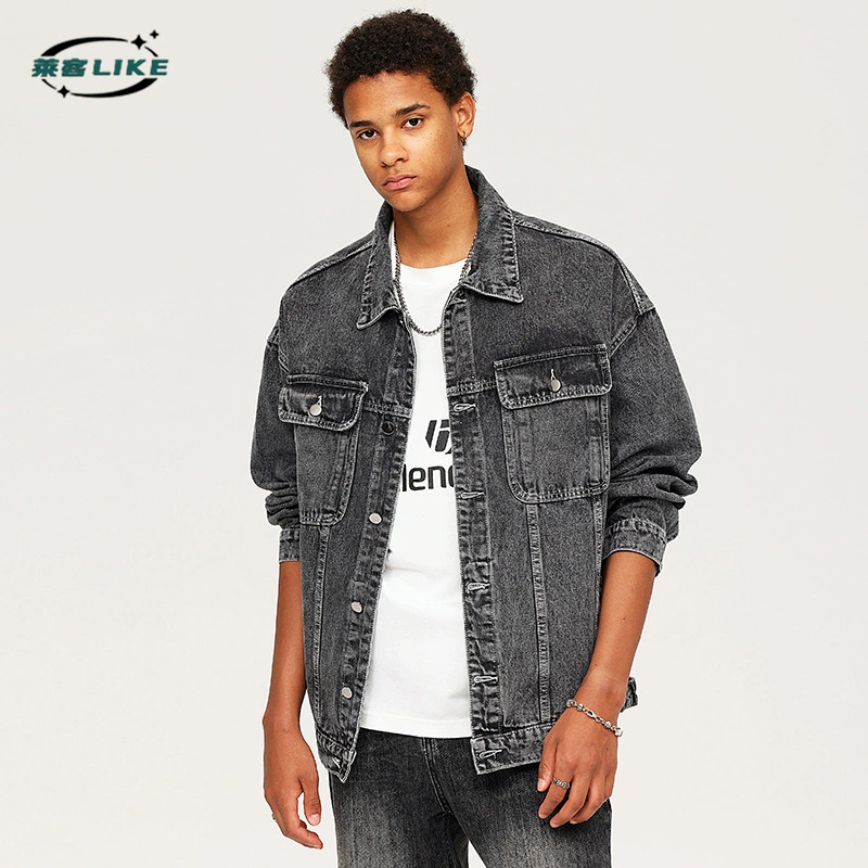 厂家直销年轻男士洗水牛仔外套，宽松版型单排扣设计，春秋季休闲日常，耐磨面料免烫处理