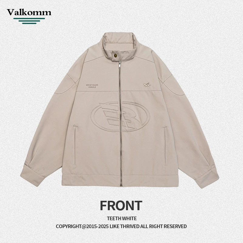 厂家直销男士宽松牛仔外套，刺绣立领设计，时尚休闲风格，春秋适用，多口袋款式