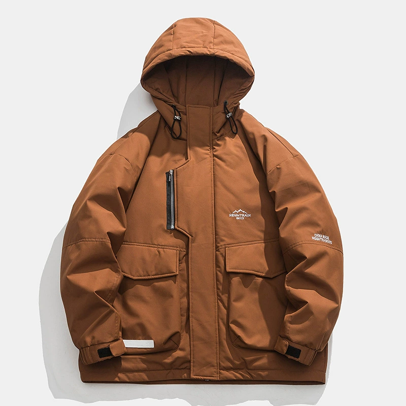 厂家直销青少年宽松白鸭绒连帽外套，冬季加厚日系复古款，防寒保暖，休闲风格