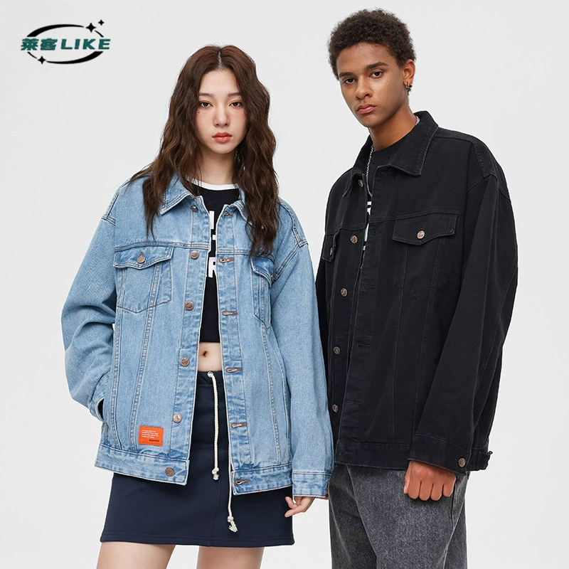 厂家直销男士宽松复古水洗牛仔外套，休闲风格，多口袋设计，日常百搭夹克