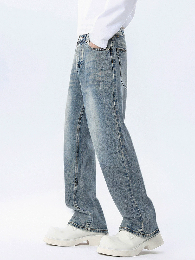 厂家直销男士宽松磨白水洗牛仔裤，秋季新款直筒长裤，适合休闲场合，青春流行风格