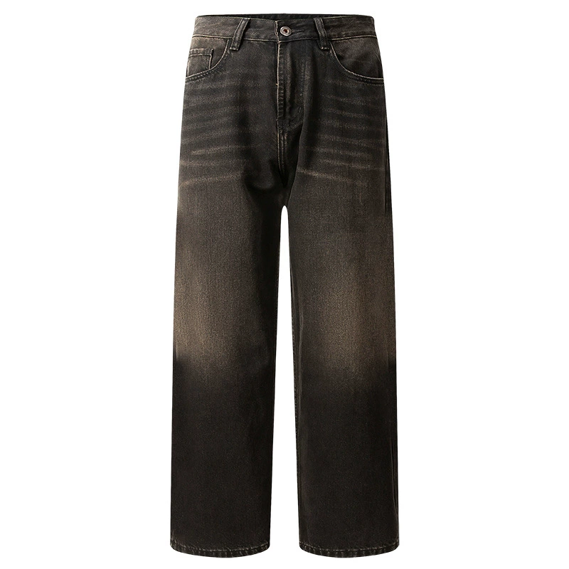 厂家直销男士复古水洗宽松牛仔裤，潮流阔腿，春秋季休闲风格，多口袋设计