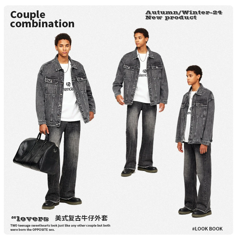 厂家直销年轻男士洗水牛仔外套，宽松版型单排扣设计，春秋季休闲日常，耐磨面料免烫处理