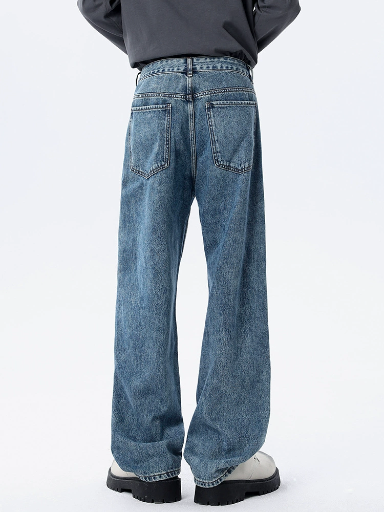 厂家直销男士宽松水洗做旧牛仔裤，春秋休闲长裤，复古风格直筒款式