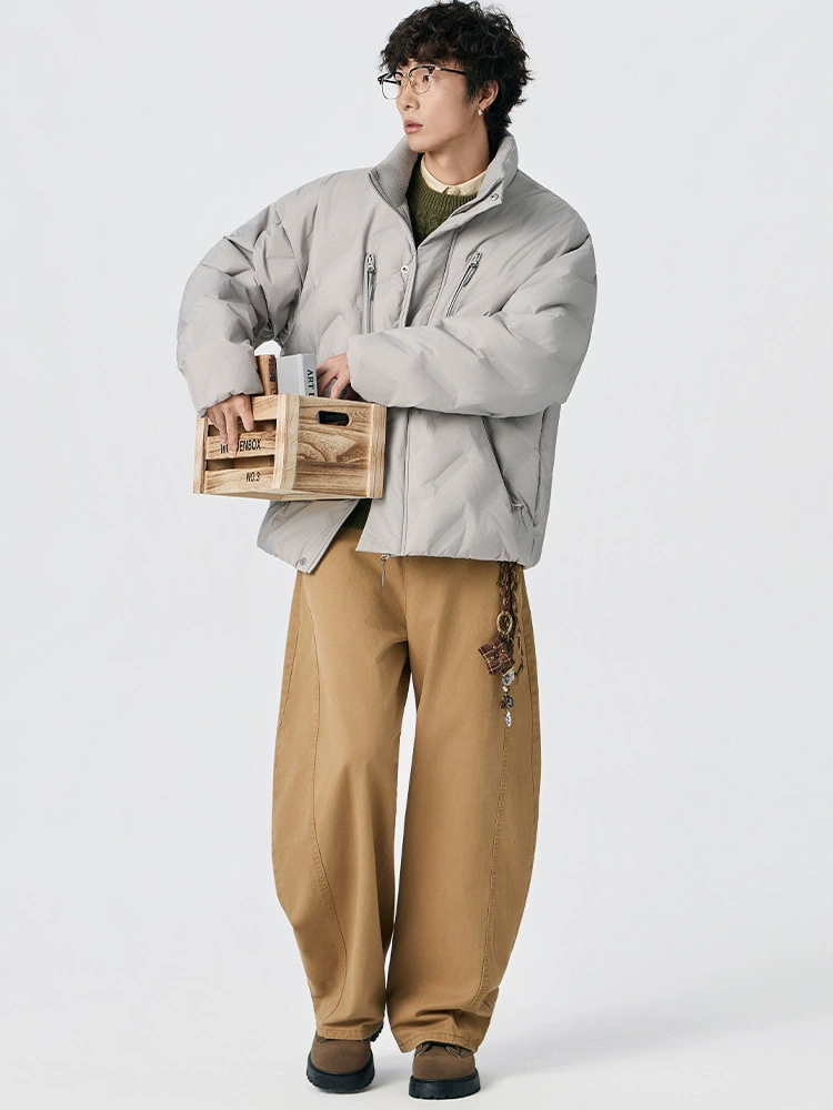 厂家直销男士加厚防风羽绒外套，宽松型，冬季休闲，多口袋设计，简约时尚