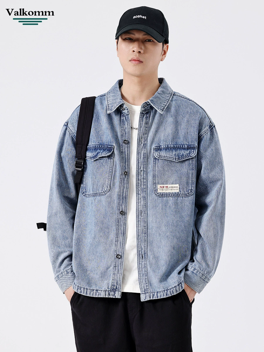 厂家直销男士修身复古水洗牛仔外套，宽松版型，春秋休闲，免烫多口袋设计
