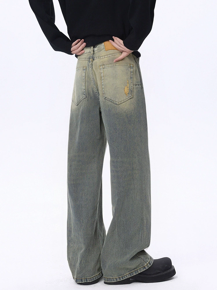 厂家直销男士水洗破洞牛仔裤，修身直筒，春秋休闲，潮流设计感与多样工艺