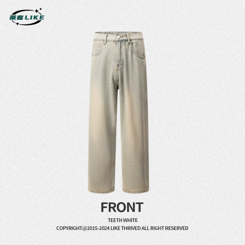 厂家直销男士修身阔腿牛仔裤，高街潮流风格，适合春秋季日常穿着，水洗工艺设计