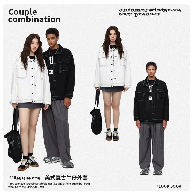 厂家直销青年男士宽松牛仔外套，明线设计休闲夹克，春秋季，日常穿搭可外穿