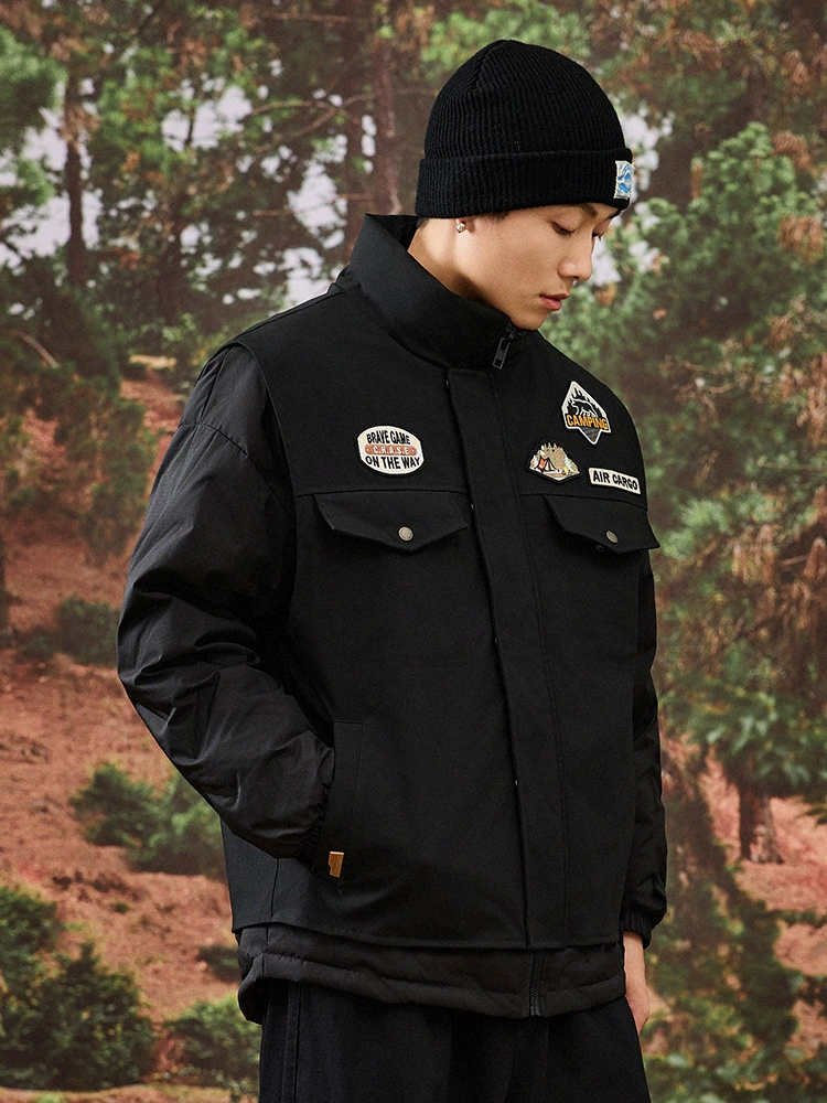 厂家直销青少年宽松加厚羽绒服男士立领外套，冬季休闲日系清新风格，多口袋设计