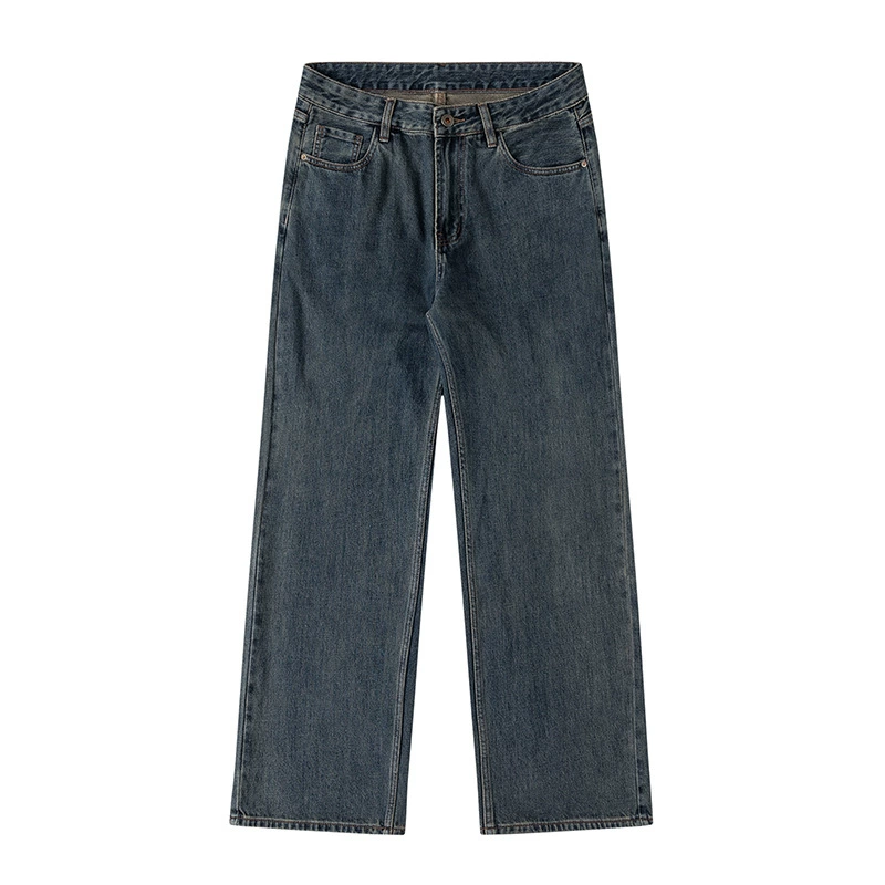 厂家直销男士宽松直筒牛仔裤，复古蓝灰水洗做旧，春秋日常，百搭时尚长裤