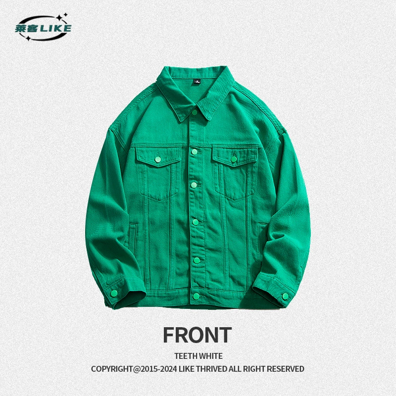 厂家直销青年宽松牛仔外套，简约设计，多口袋，春秋日常，免烫处理