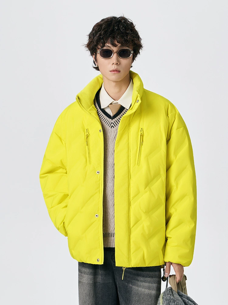 厂家直销男士加厚防风羽绒外套，宽松型，冬季休闲，多口袋设计，简约时尚