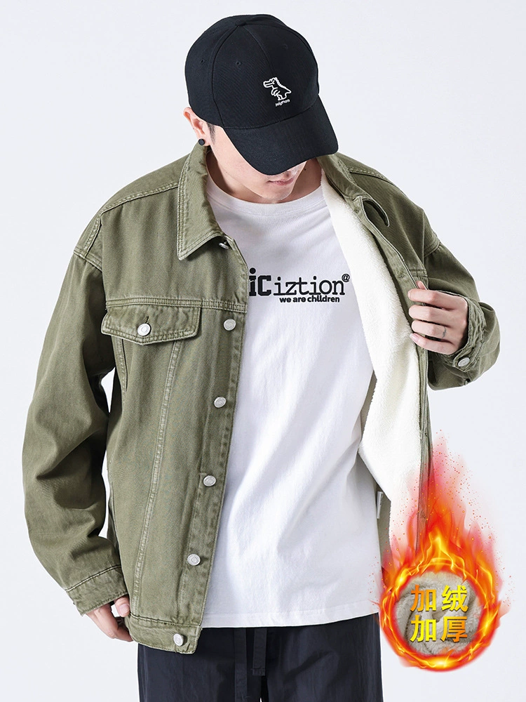 厂家直销男士修身保暖冬季牛仔外套，日系潮流宽松夹克，耐磨休闲风格，适合青年穿搭