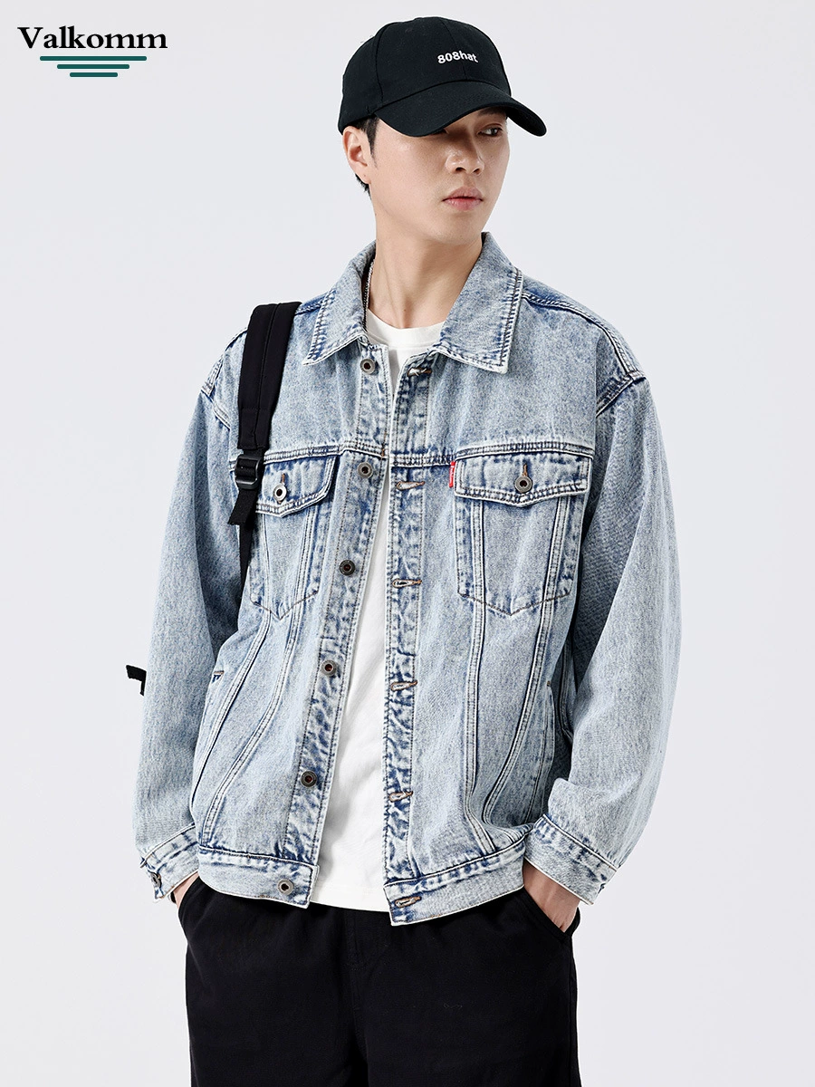 厂家直销男士高街复古牛仔外套，宽松版型，多口袋设计，春秋休闲必备，耐磨免烫处理