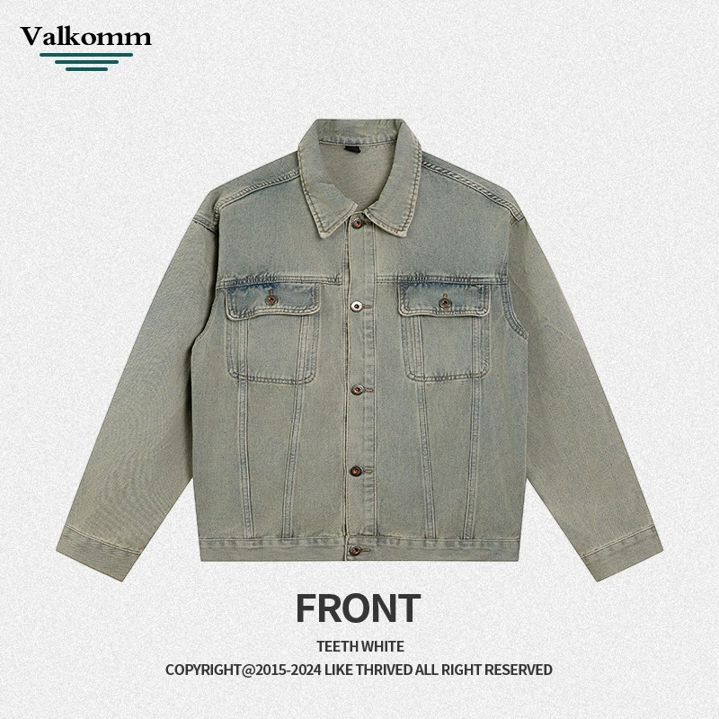 厂家直销男士复古蓝牛仔外套，宽松版型，多口袋设计，适合春秋季休闲穿搭，免烫工艺，耐磨品质