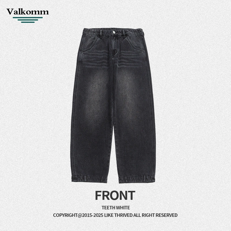厂家直销男士宽松水洗牛仔裤，复古蓝色直筒设计，秋季高街休闲风格，适合青年穿着