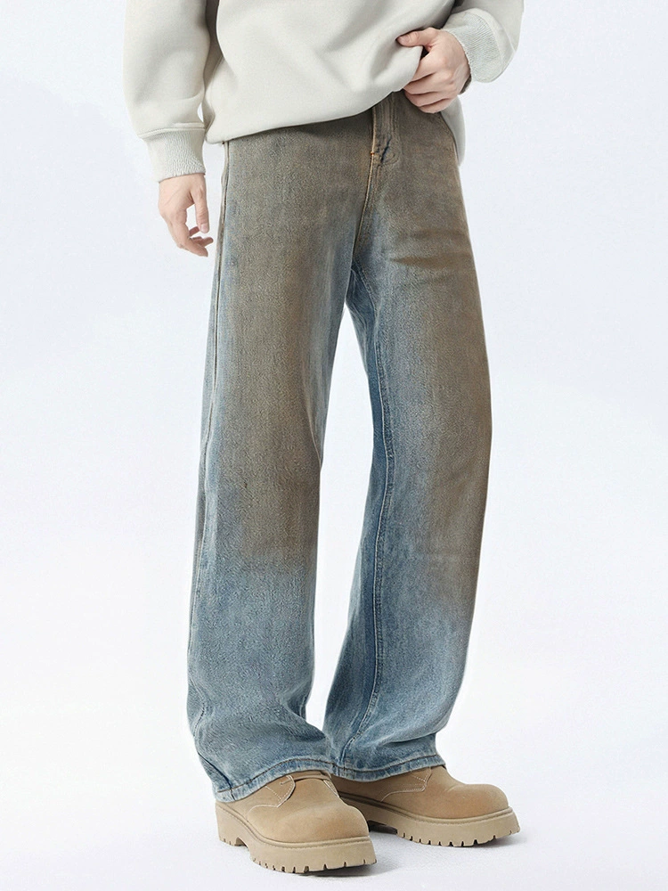 厂家直销青少年牛仔裤，做旧水洗手绘款，宽松直筒，春秋季休闲风格，显高显瘦长裤子