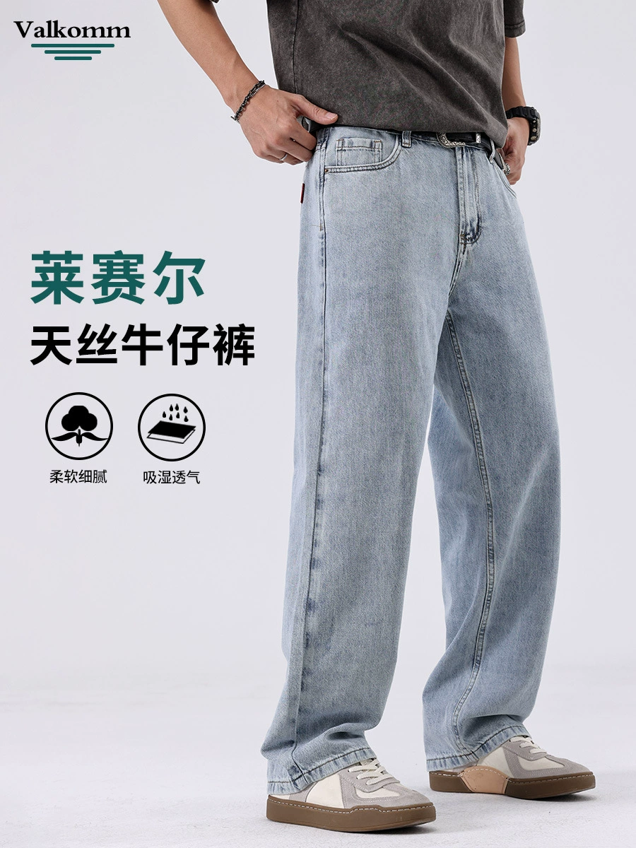 Pantalones vaqueros de hombre holgados con diseño hand-painted, estilo streetwear, lavado azul, 2025, OEM personalizado