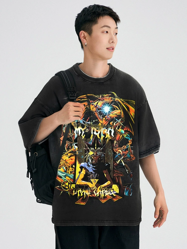 厂家直销男士宽松水洗牛仔外套，街潮风格，经典印花设计，适合夏季休闲穿搭