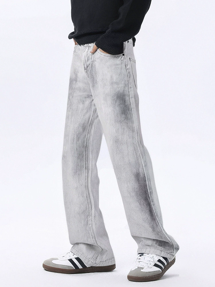 厂家直销男士复古水洗宽松牛仔裤，直筒版型，春秋休闲，青春流行风格