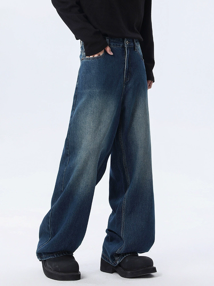 厂家直销男士修身水洗牛仔裤，秋季宽松直筒长裤，休闲场合必备，潮流复古设计