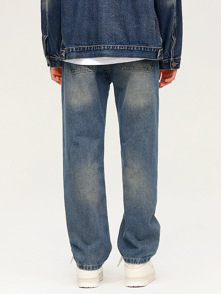 厂家直销男士修身水洗阔腿牛仔裤，秋季休闲高街风格，长裤多口袋设计